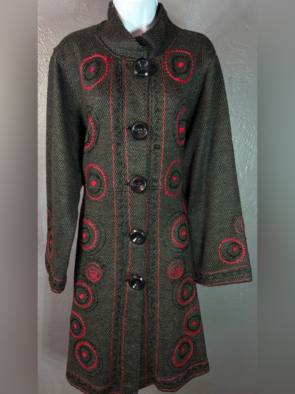 Vintage TULIP Artsy Wool Blend Overcoat Size XL